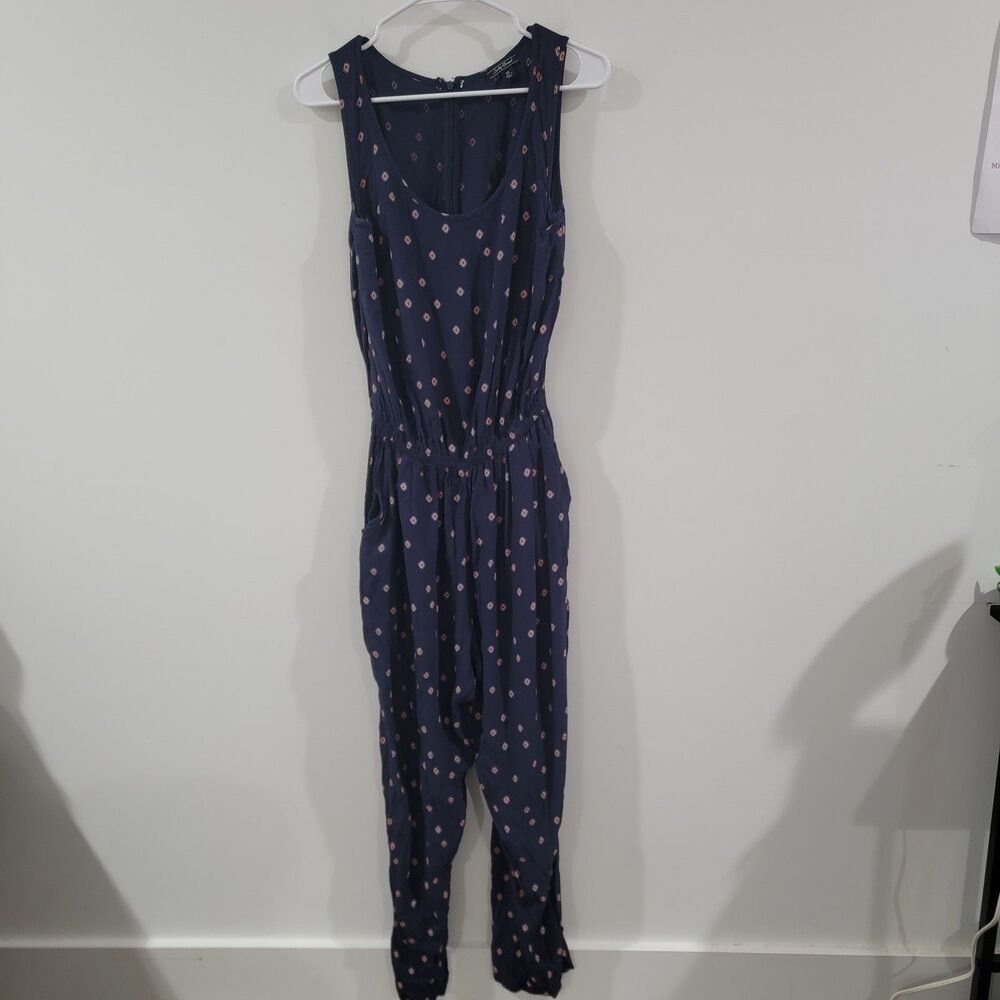 Lucky Brand Womens Jumpsuit Size 2X Boho Navy Blue Aztec